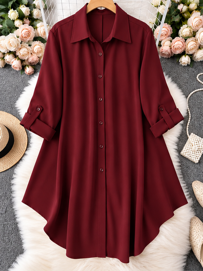 Plus-Size Solid Long Sleeve Button Up Blouse for Spring & Fall
