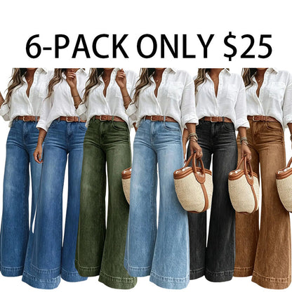 Women's Elastic Loose Fit Jeans, High Waist Slimming, Casual Style, Plain Surface, All Seasons