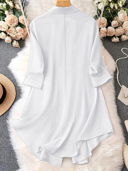 Plus-Size Solid Long Sleeve Button Up Blouse for Spring & Fall