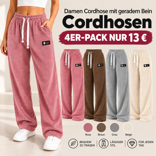 Einfarbige Cordhose für Damen mit geradem Bein