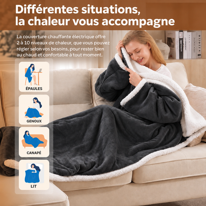 🔥 Couverture chauffante Sherpa avec poche pour les pieds – Ultra douce & arrêt automatique