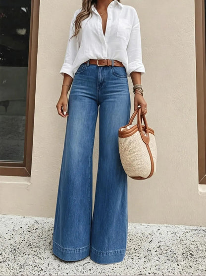 Women's Elastic Loose Fit Jeans, High Waist Slimming, Casual Style, Plain Surface, All Seasons
