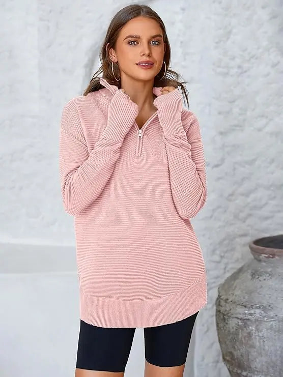 Women's Quarter Zip Ribbed Sweater