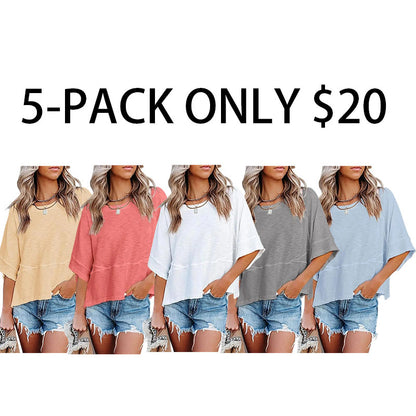 Women's Summer Casual Crewneck Batwing Half-Sleeve Oversized Tshirt - Loose Fit
