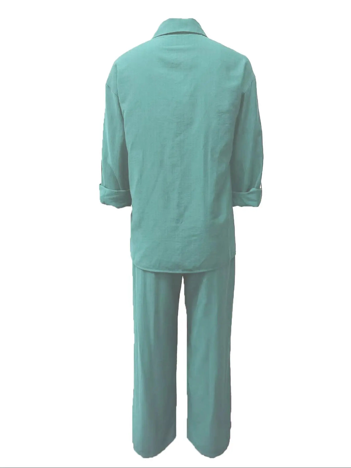 Women's Solid Long Sleeve Shirt & Wide Leg Pants Set