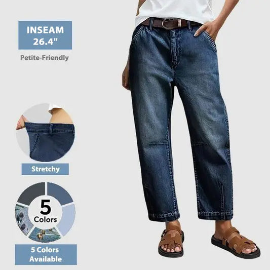 Flamingals Mid Rise Barrel Jeans for Women - Stretchy, Structured Denim