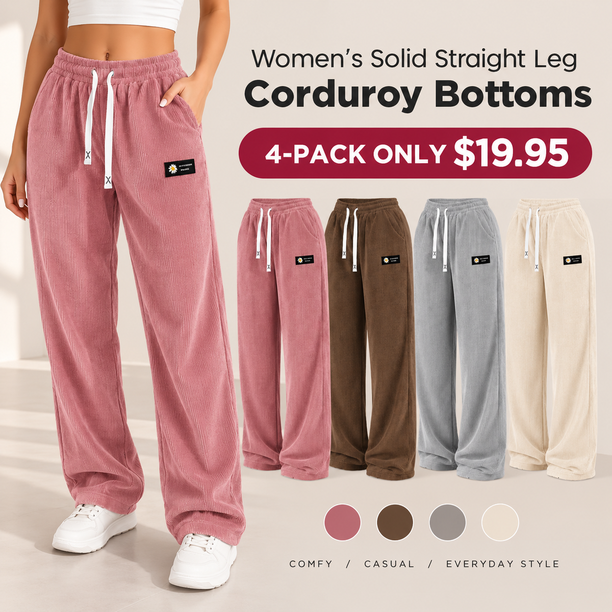 Women's Relaxed-Fit Straight-Leg Corduroy Pants