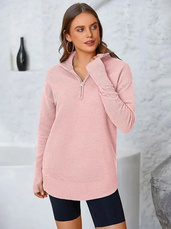 Women's Quarter Zip Ribbed Sweater