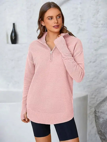 Women's Quarter Zip Ribbed Sweater