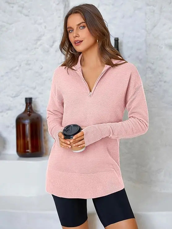Women's Quarter Zip Ribbed Sweater