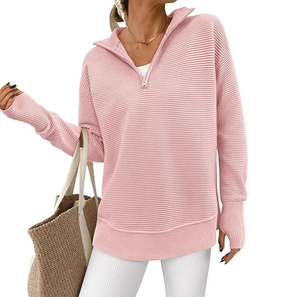 Women's Quarter Zip Ribbed Sweater