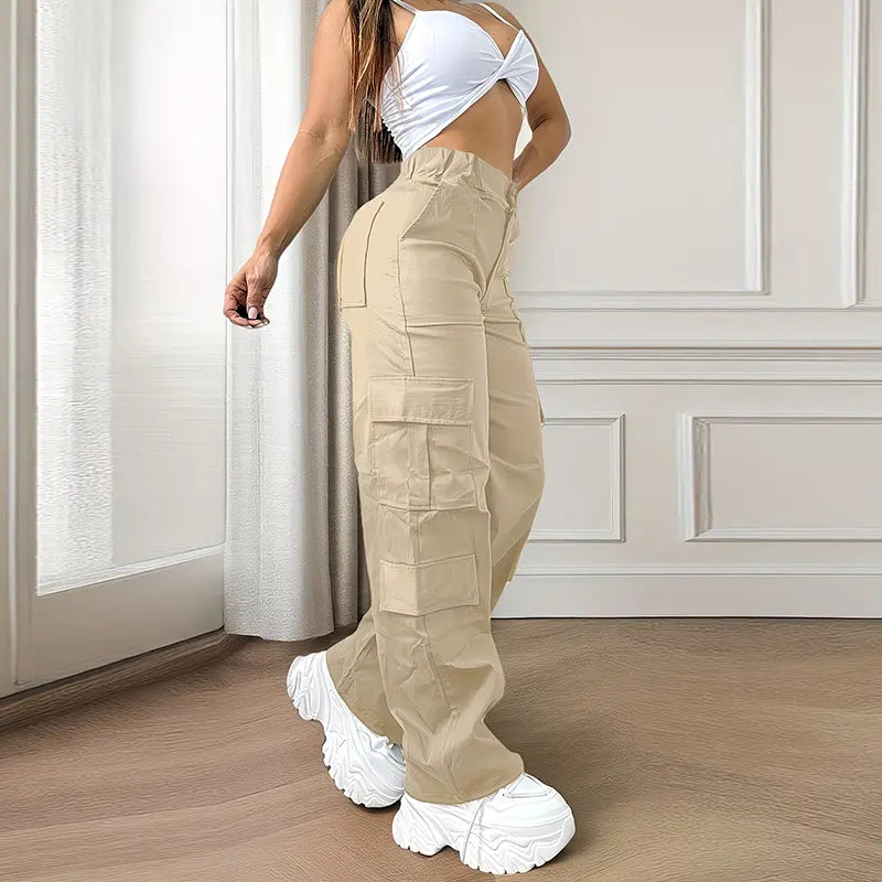 Women’s Cargo Work Pants Straight-Leg Polyester