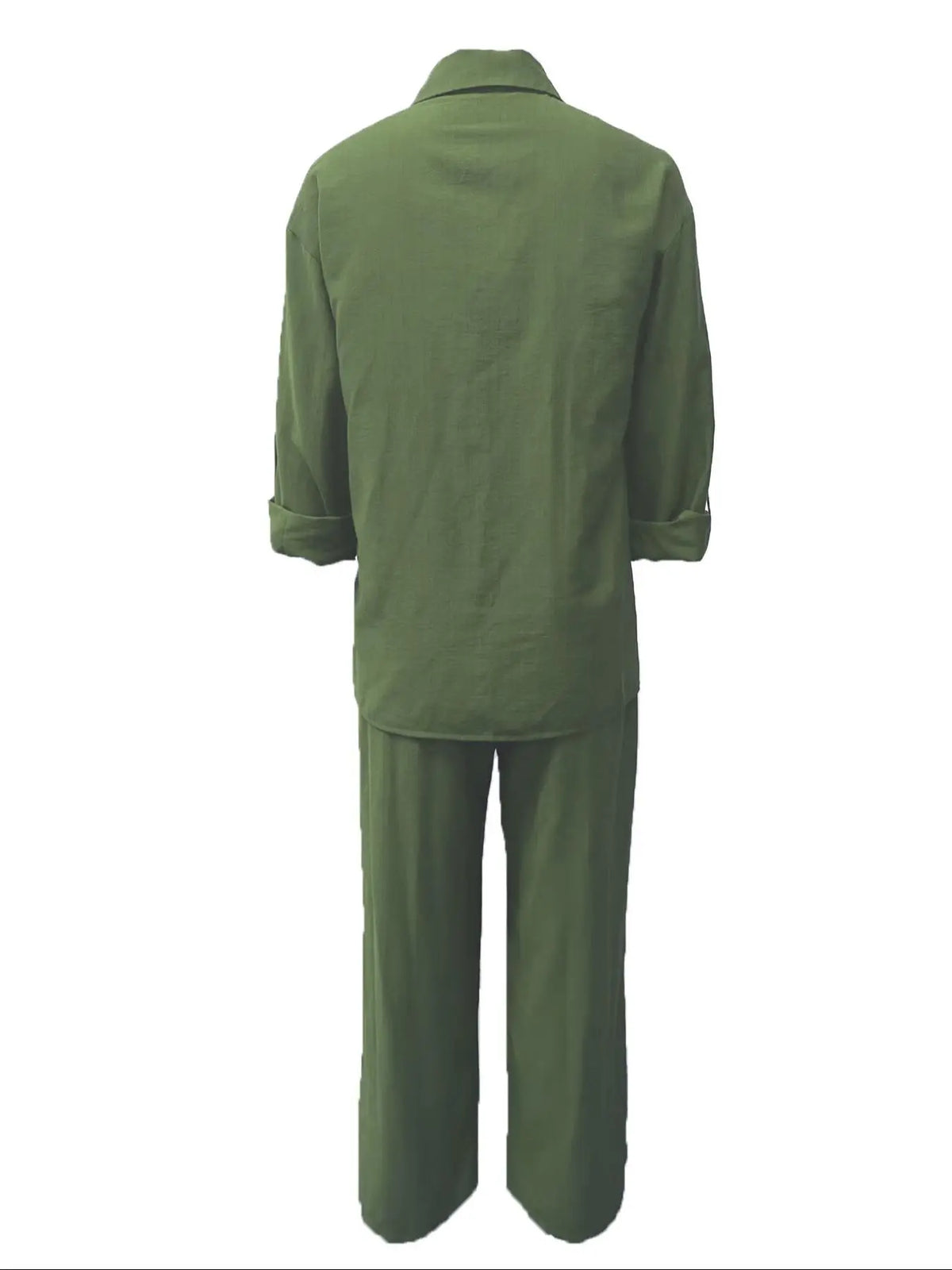 Women's Solid Long Sleeve Shirt & Wide Leg Pants Set