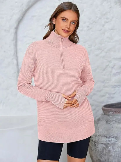 Women's Quarter Zip Ribbed Sweater