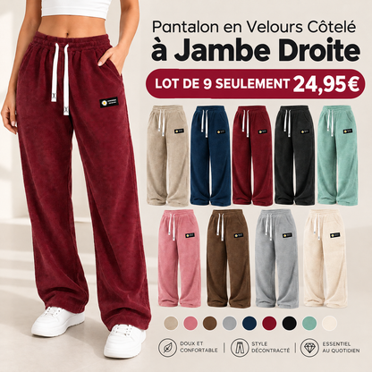 Best-seller 🏆 Pantalon en velours côtelé uni pour femme à coupe droite