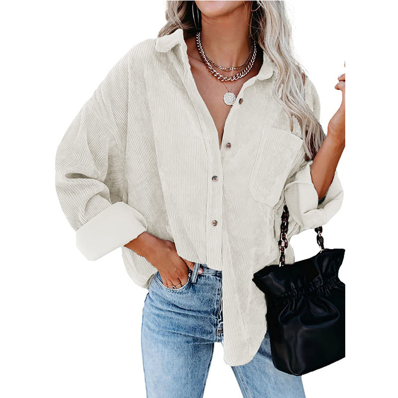 Reina Oversized Loose Corduroy Button-Up Shirt