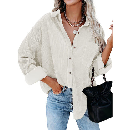 Reina Oversized Loose Corduroy Button-Up Shirt