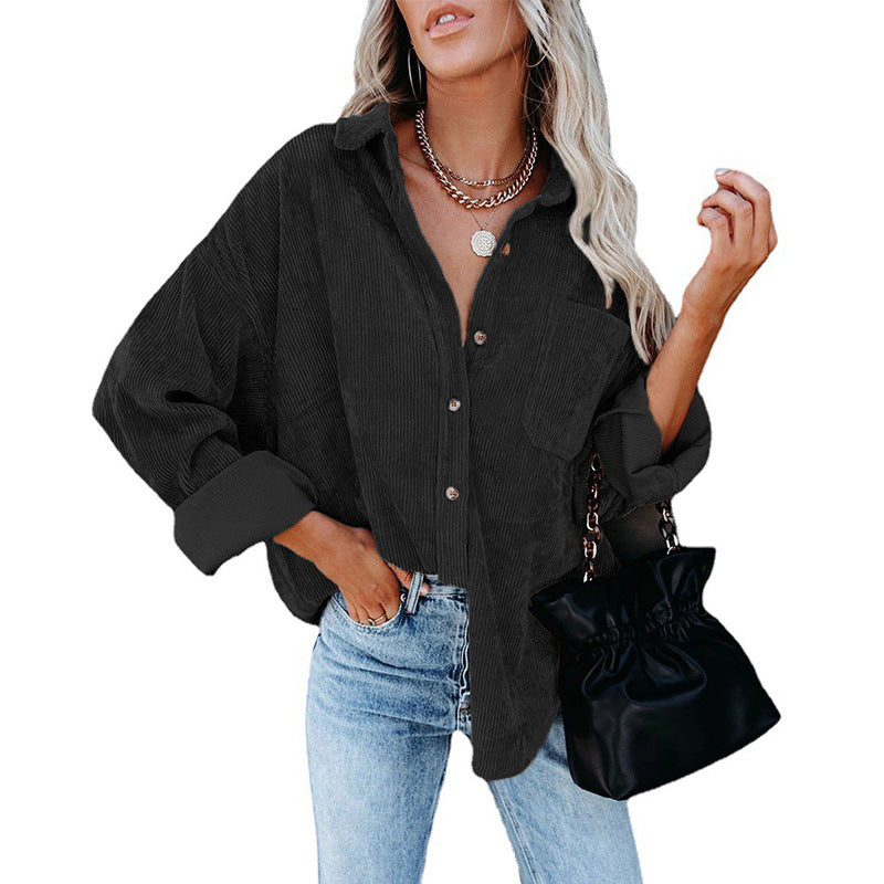 Reina Oversized Loose Corduroy Button-Up Shirt