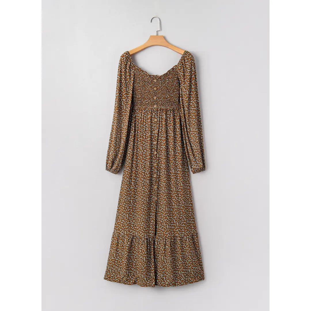 Dokotoo Womens Boho Floral  Dress with Smocked Empire Waist and Long Sleeves