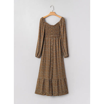 Dokotoo Womens Boho Floral  Dress with Smocked Empire Waist and Long Sleeves