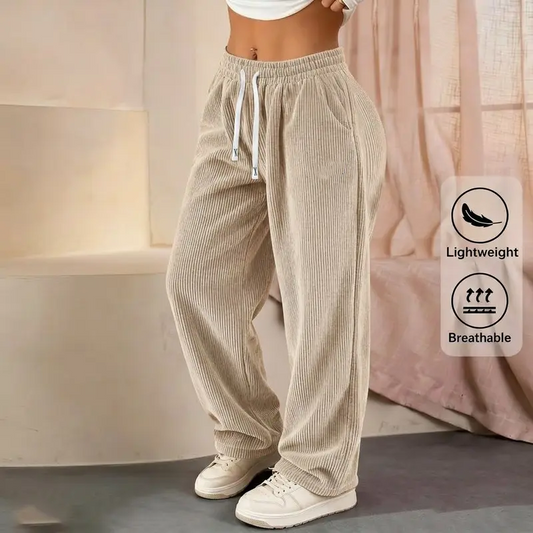 Einfarbige Cordhose für Damen mit geradem Bein
