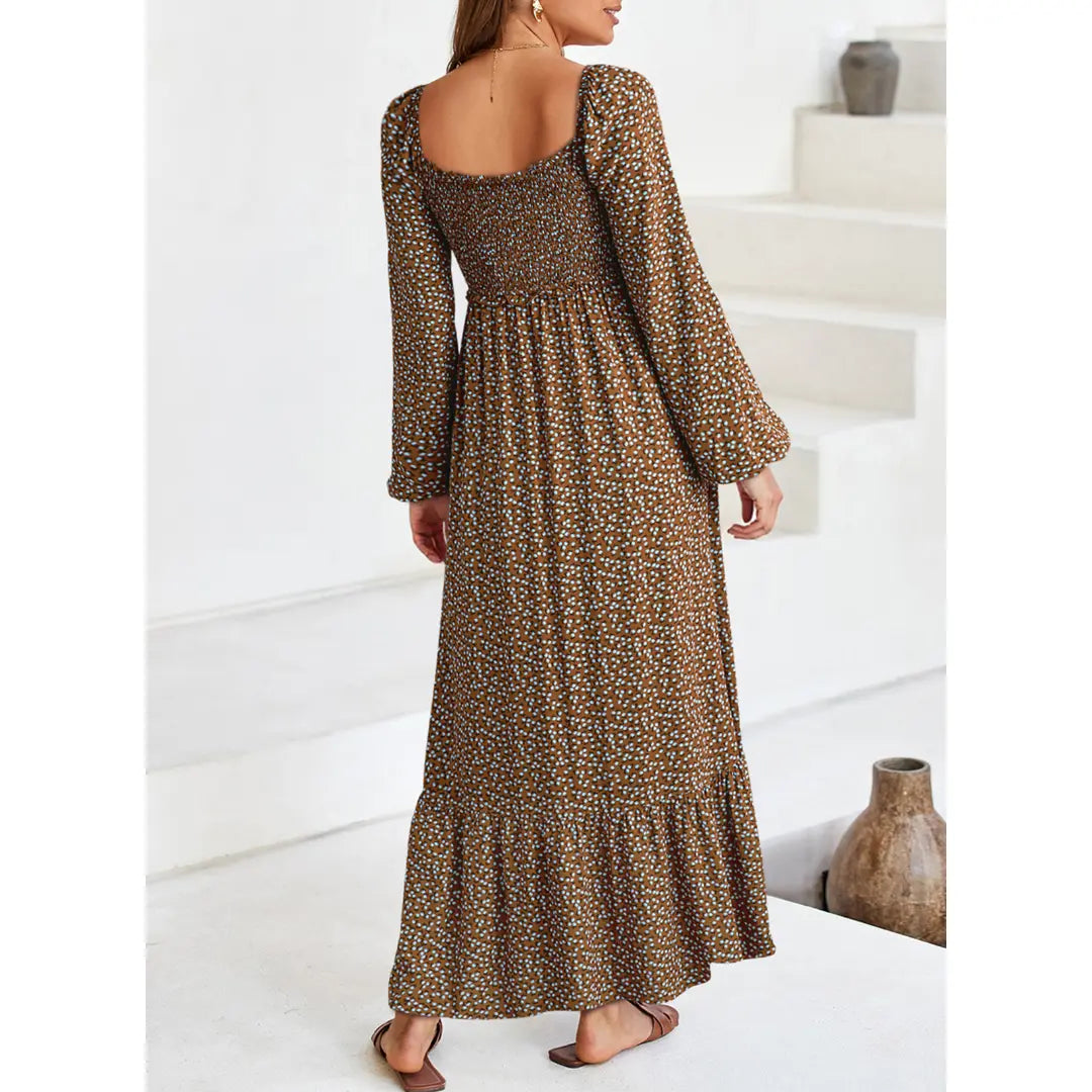 Dokotoo Womens Boho Floral  Dress with Smocked Empire Waist and Long Sleeves