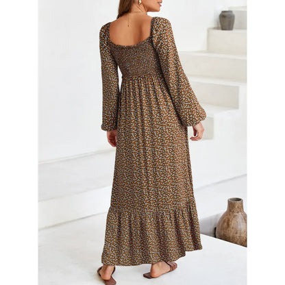 Dokotoo Womens Boho Floral  Dress with Smocked Empire Waist and Long Sleeves