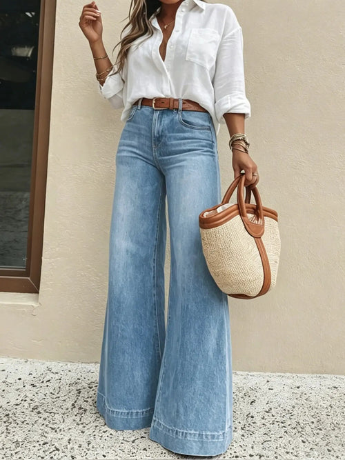 Women's Elastic Loose Fit Jeans, High Waist Slimming, Casual Style, Plain Surface, All Seasons