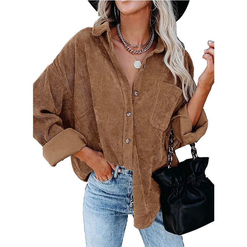 Reina Oversized Loose Corduroy Button-Up Shirt