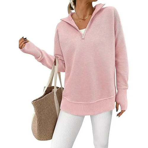 Women's Quarter Zip Ribbed Sweater