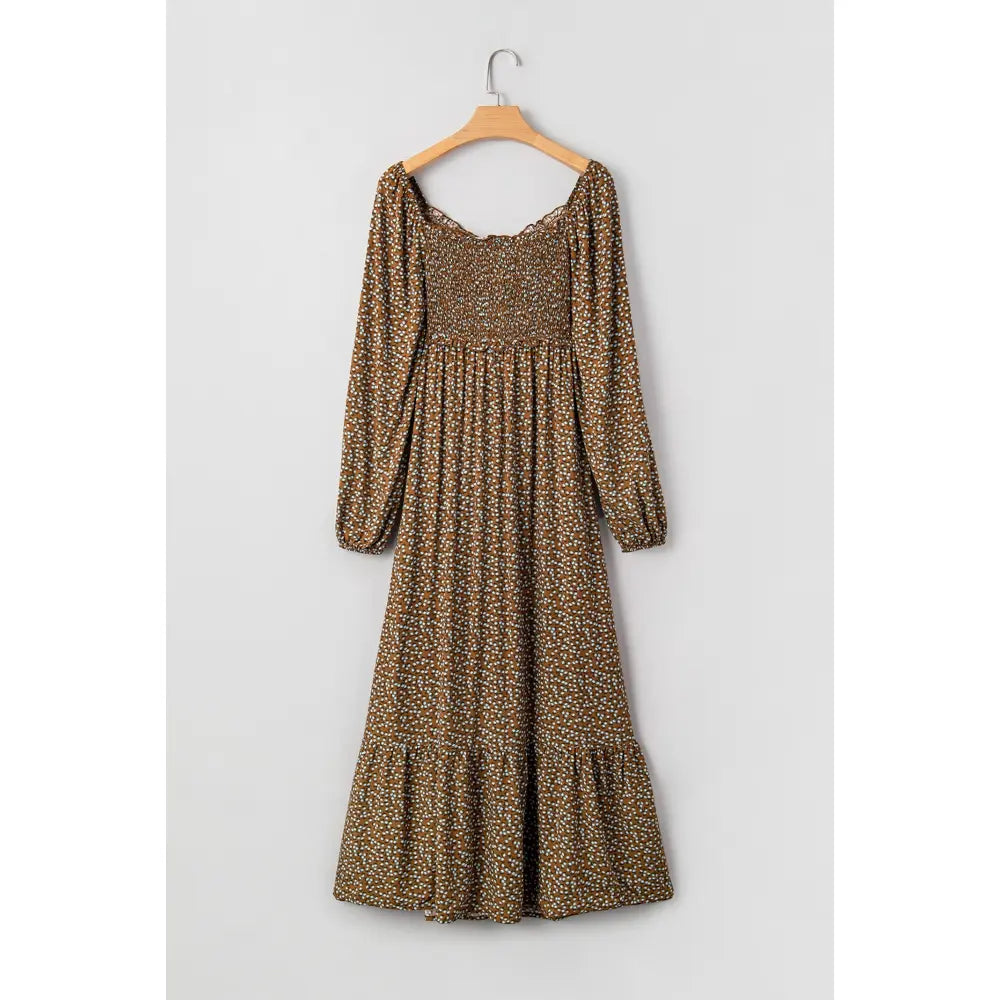 Dokotoo Womens Boho Floral  Dress with Smocked Empire Waist and Long Sleeves