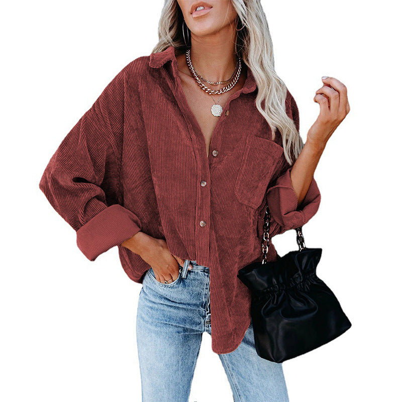 Reina Oversized Loose Corduroy Button-Up Shirt