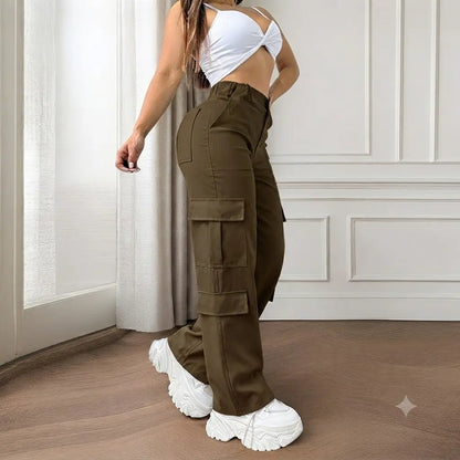 Women’s Cargo Work Pants Straight-Leg Polyester