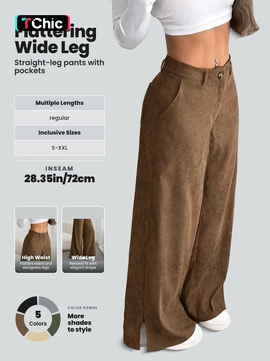Women's Casual Wide Leg Corduroy Pants Vintage Split Design Spring Daily Wear