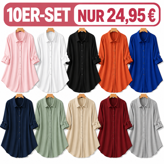 Einfarbige Damen Longbluse mit Knopfleiste – Große Größen für Frühling & Herbst