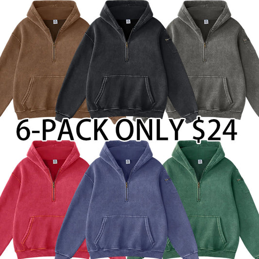 Unisex Oversized Hoodie for Women Men Vintage Acid Washed Heavyweight Fleece Half Zip Pullover