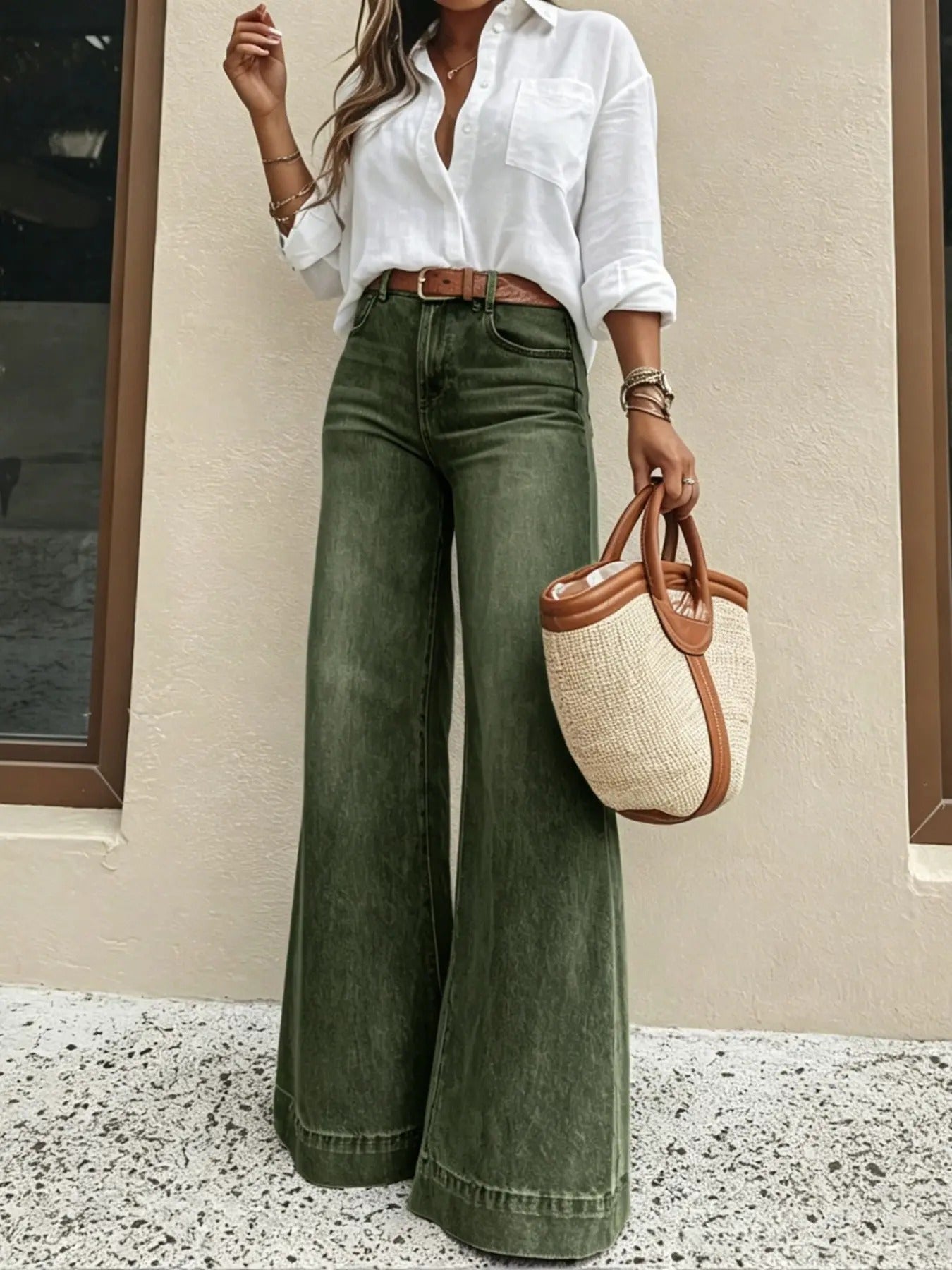 Women's Elastic Loose Fit Jeans, High Waist Slimming, Casual Style, Plain Surface, All Seasons