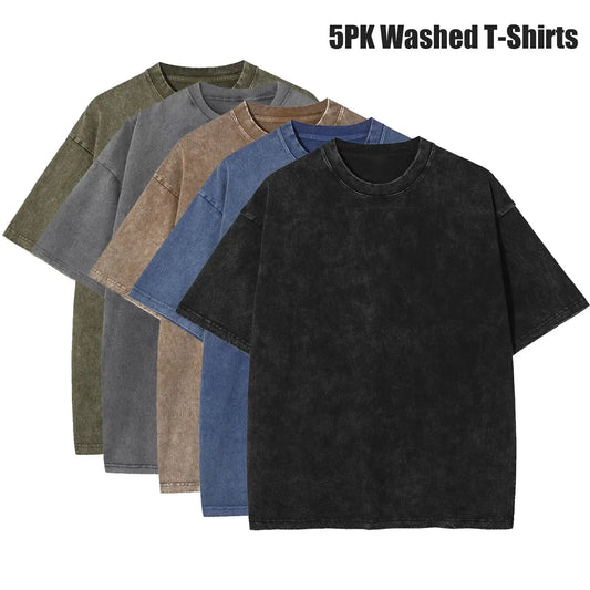 Men's 5-Pack Vintage Washed Heavyweight Gym T-Shirts – Baggy Acid Wash