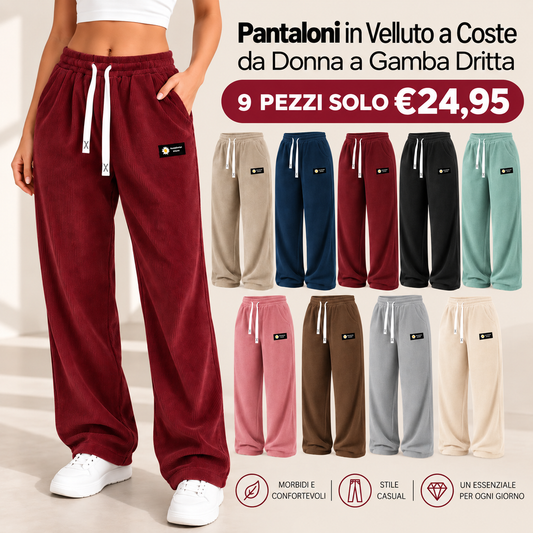Pantaloni da Donna in Velluto a Coste a Gamba Dritta – Vestibilità Comoda