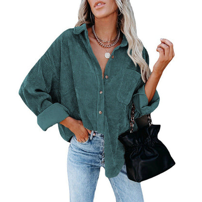 Reina Oversized Loose Corduroy Button-Up Shirt