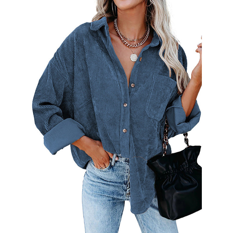 Reina Oversized Loose Corduroy Button-Up Shirt