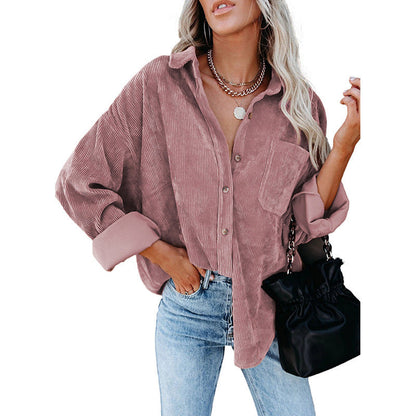 Reina Oversized Loose Corduroy Button-Up Shirt